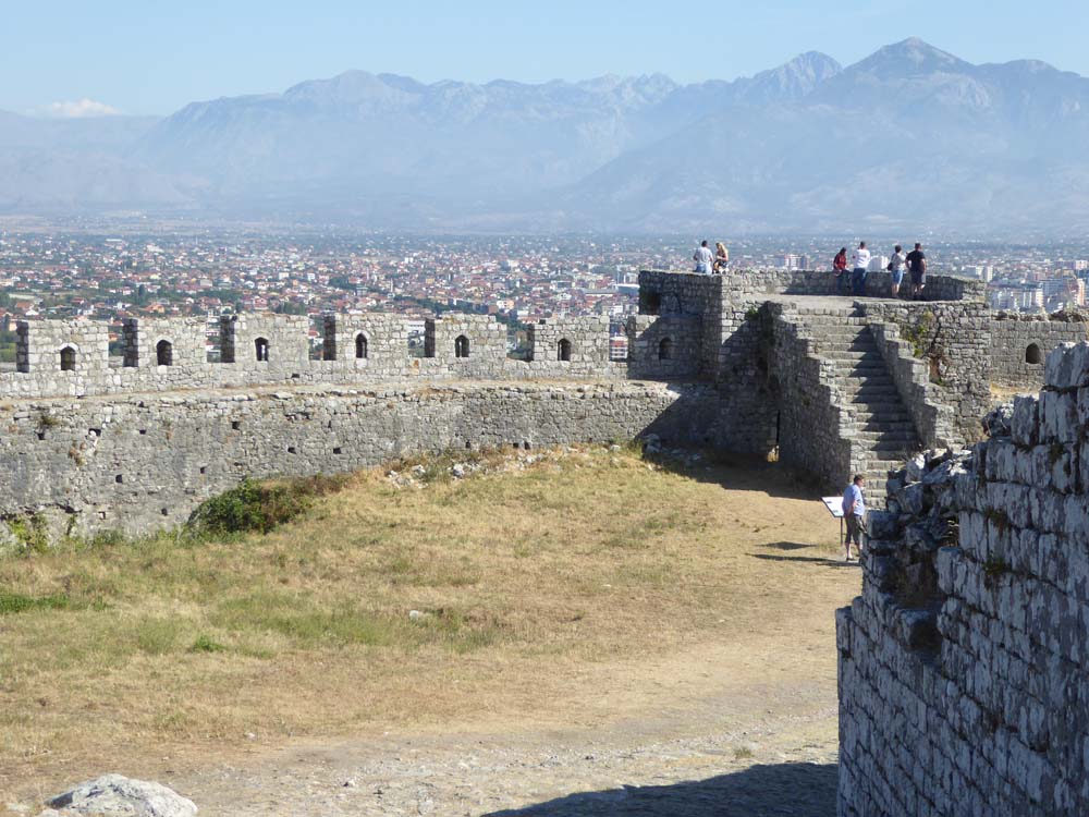 ALBANIA - Rozafa Fortress overlooking modern Schkodra