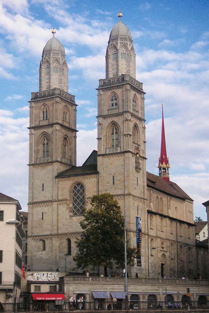 SWITZERLAND - Grossmunster Church of Zwingli and Groebel, in Zurich